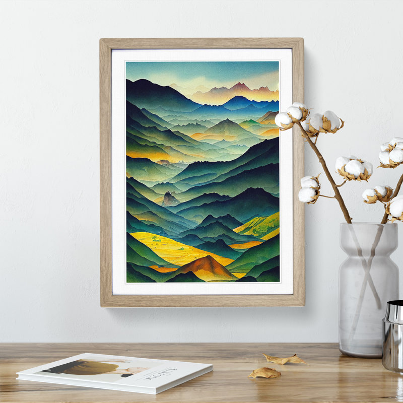 XV1022-5151X Mountain Landscape No.1 - Single Picture Frame Painting, Oak, 64cm H x 46cm W x 2cm D