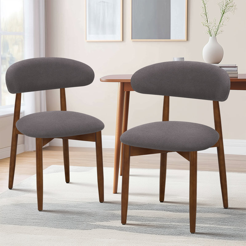 Maylon Upholstered Solid Wood Frame Side Chairs, Boucle-Gray