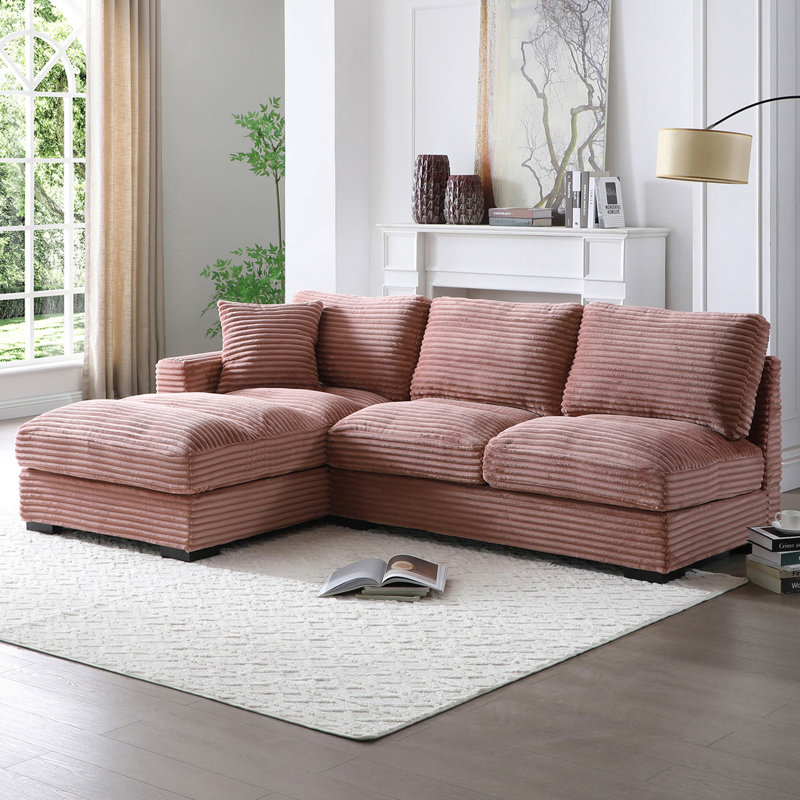 Scarlet Lounger , Thick Corduroy,  L-shaped Sofa Left or Right Hand, Pink Corduroy, Left Hand Facing