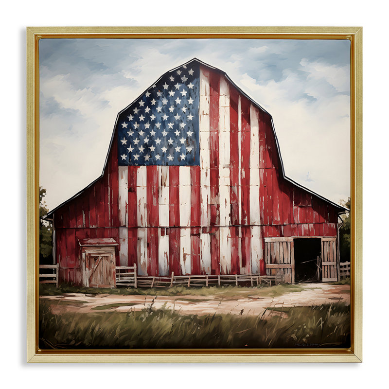Art mural sur toile flottante Americana Barn View par Petal Prints Design, Cadre flottant métallique doré, H 25 po x l 25 po
