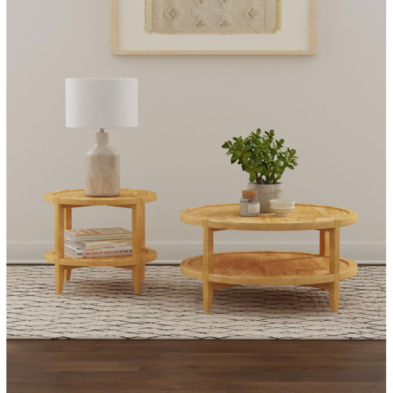 Table basse ronde en bois avec tablette inférieure