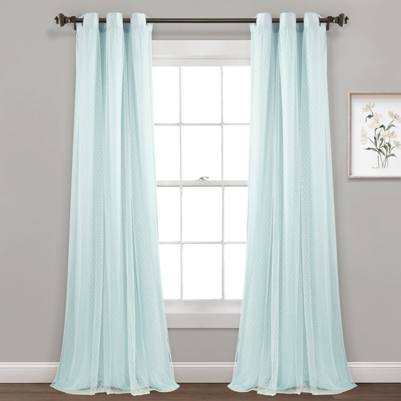 Polka Dot Sheer Sheer Curtain Pair, Blue