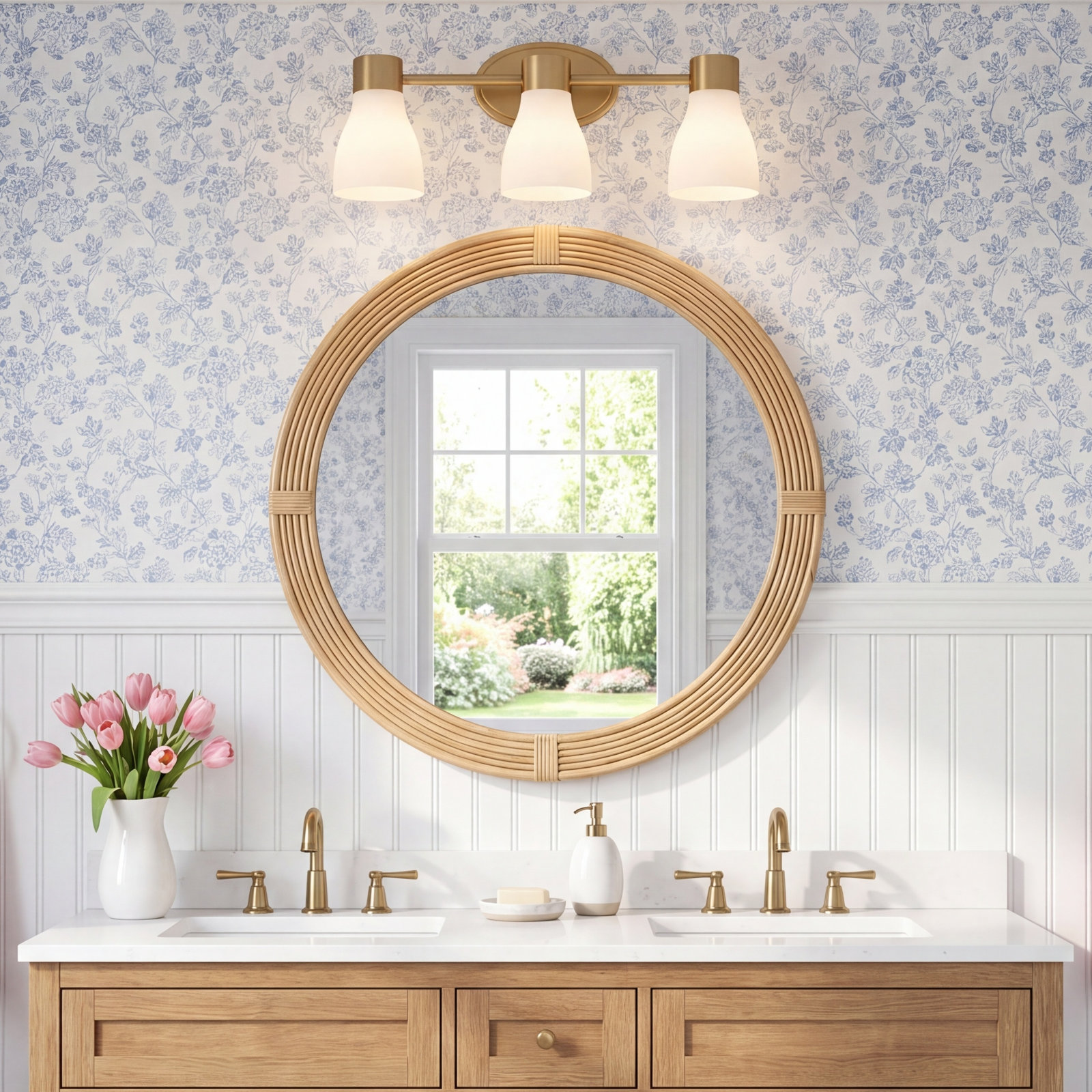 Jessa 6-Light Opal Glass Dimmable Vanity Light, Brushed Brass, 3