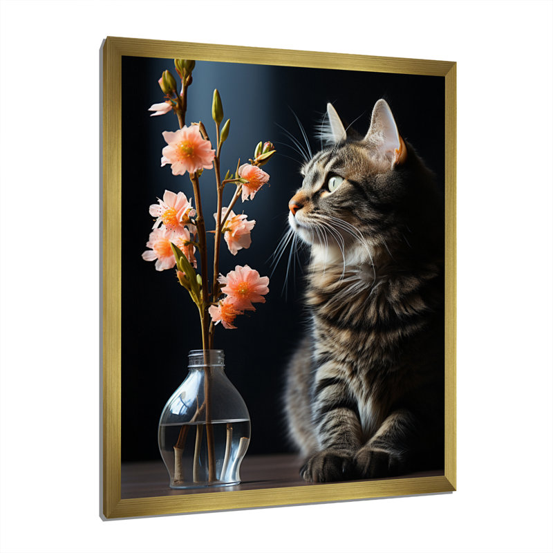 Portrait de chat III sur toile, H 44 po x l 34 po x P 1,5 po, Encadrement doré