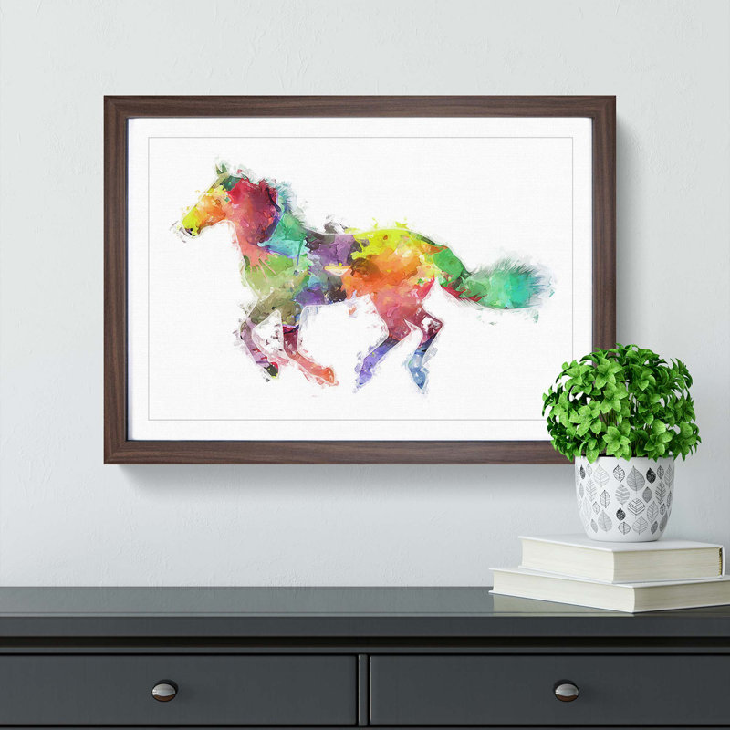 Painted Horse in Abstract - Picture Frame Painting Print, 27cm H x 36cm W x 2cm D, Walnut Framed