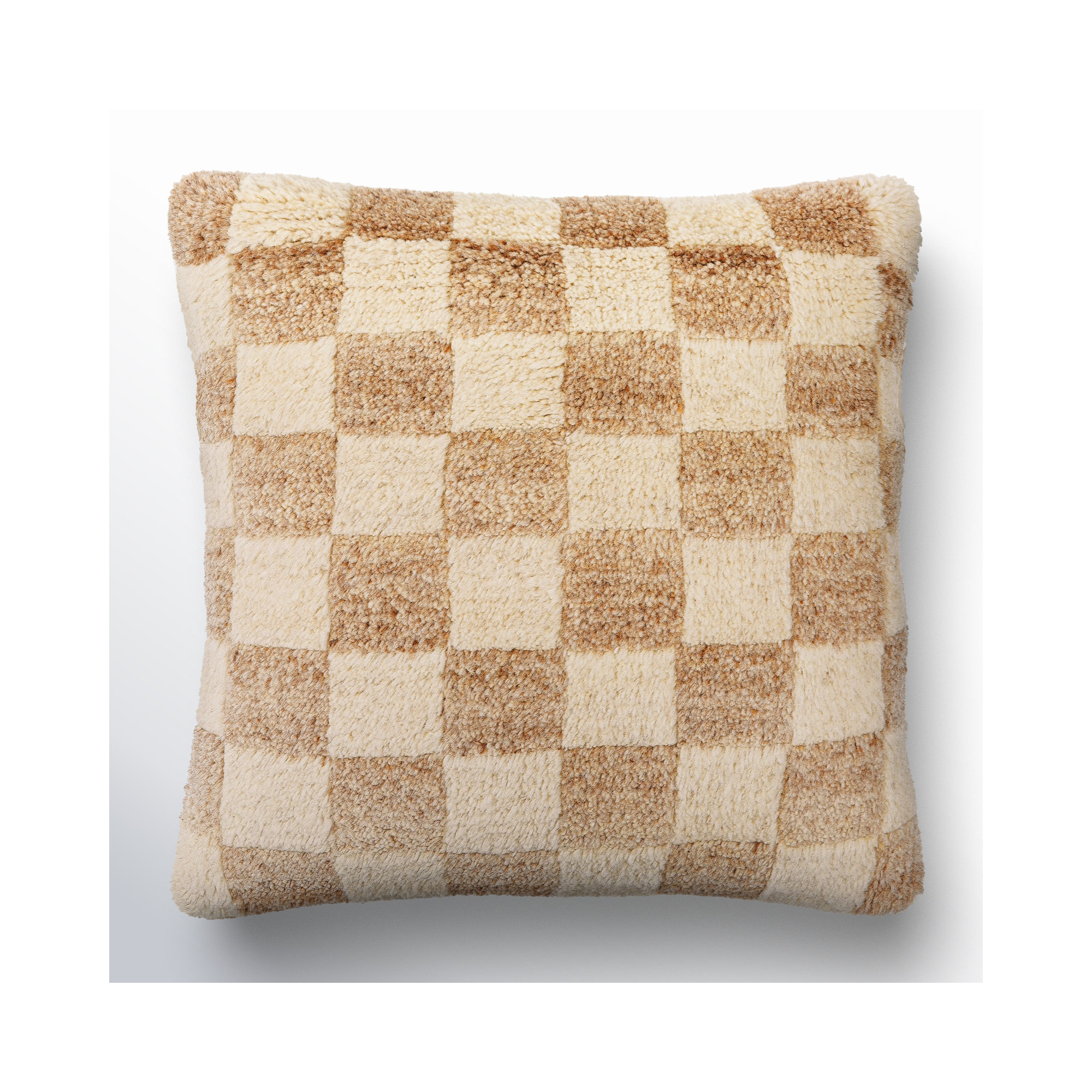 Villere Checkered Wool Throw Pillow, Tan, 20"H x 20"W, Down