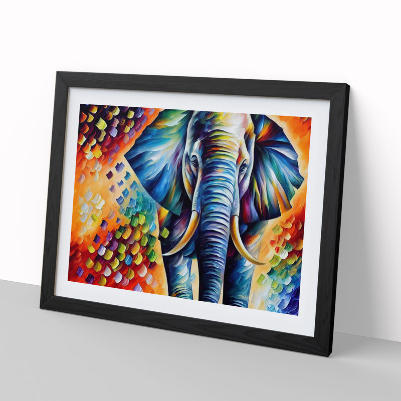 Elephant Abstract - Single Picture Frame Painting, Black , 34cm H x 46cm W x 2cm D