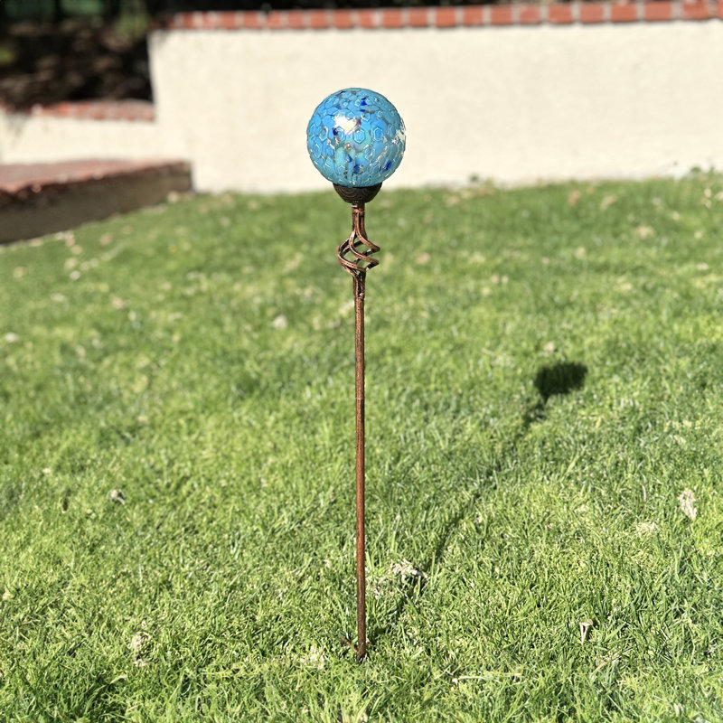 Piquet de jardin solaire en verre nid d'abeille perlé, Bleu pâle