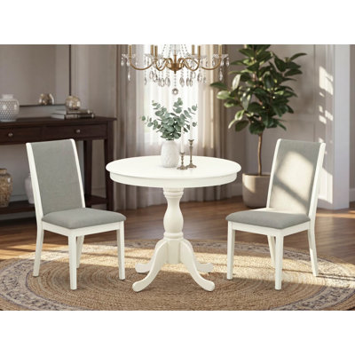 L'ensemble de table de salle à manger 3 pièces comprend 1 table de salle à manger en bois et 2 chaises de cuisine en lin Shitake avec dossier haut - finition lin blanc