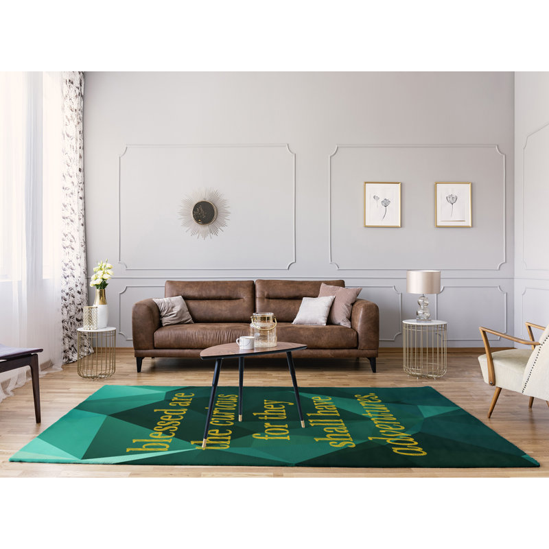 Tapis en polyester à citation inspirante en faux gemme, Rectangle 5 pi x 7 pi