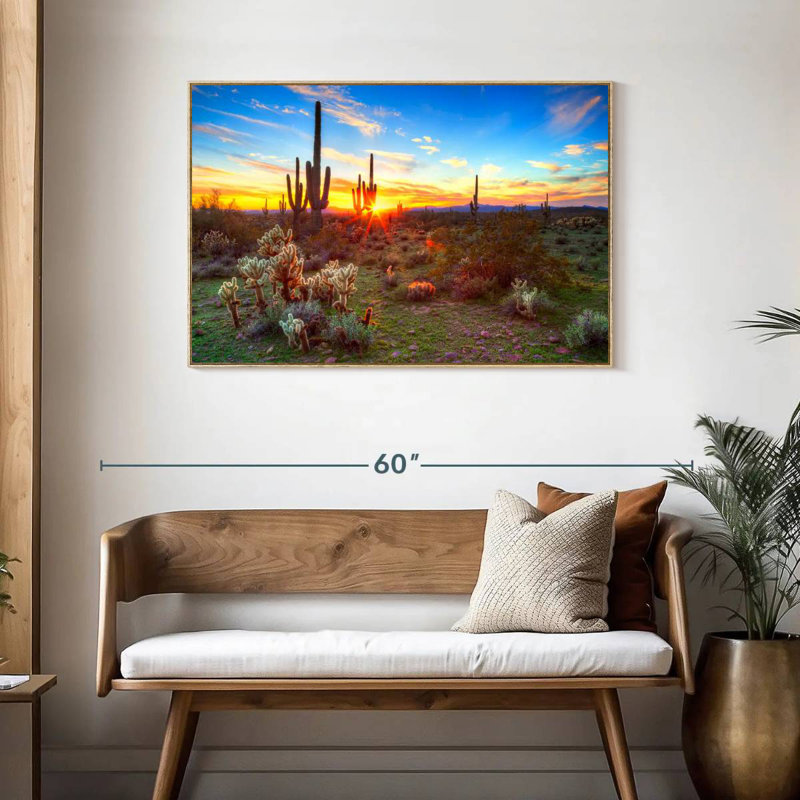 Paysage de désert de Sonora, Cadre flottant en bois naturel, 43 po x 29 po