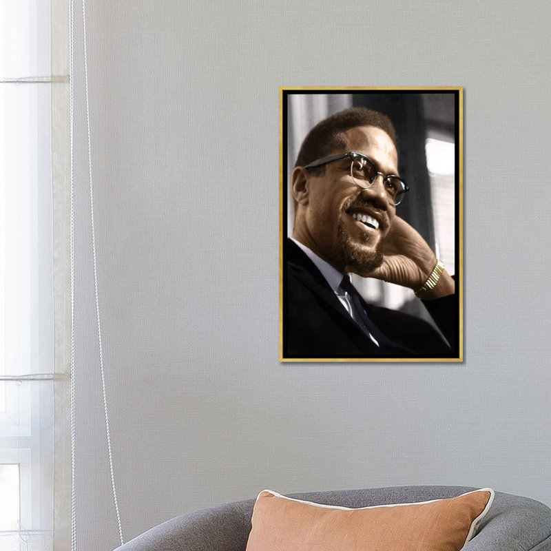Malcolm X (1925-1965) par Granger-impression, Pas de tapis, H 26 po x l 18 po x 1,5 po, Toile encadrée d'or