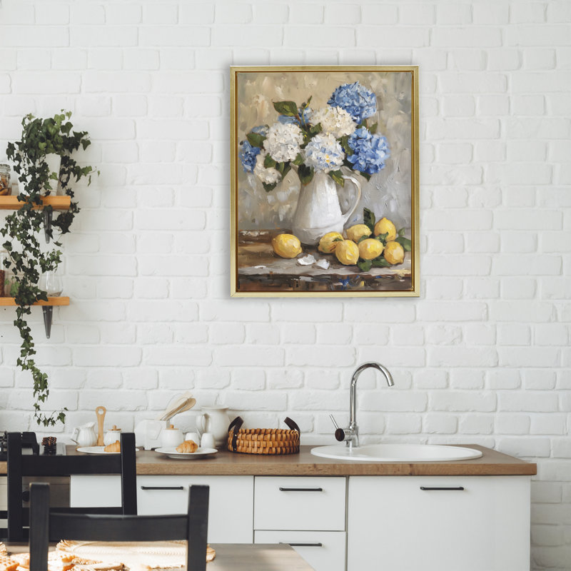 Cadre flottant d'hortensias et d'agrumes nature morte, design par LSR Creative Studio, H 21 po x l 17 po