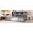 Full Size Floor Bed Frame with Built-in Storage, Neutral Gray Solid Pine for Small Bedroom Spaces