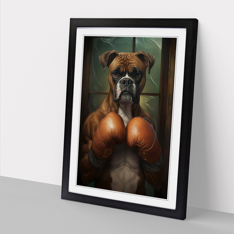 Boxer Dog Nouveau - Single Picture Frame Print on Wood, 64cm H x 46cm W x 2cm D, Black Framed