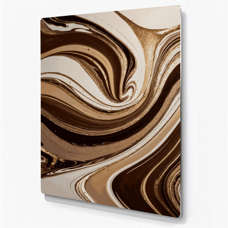 Abstract Fluid Art 51 Brown Metal Wall Art, 12" H x 18" W