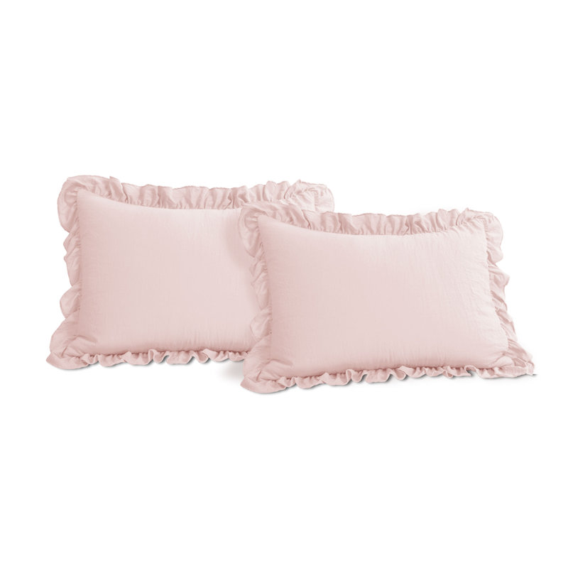 Blush Microfiber King Comforter Set with Ruffled Edges