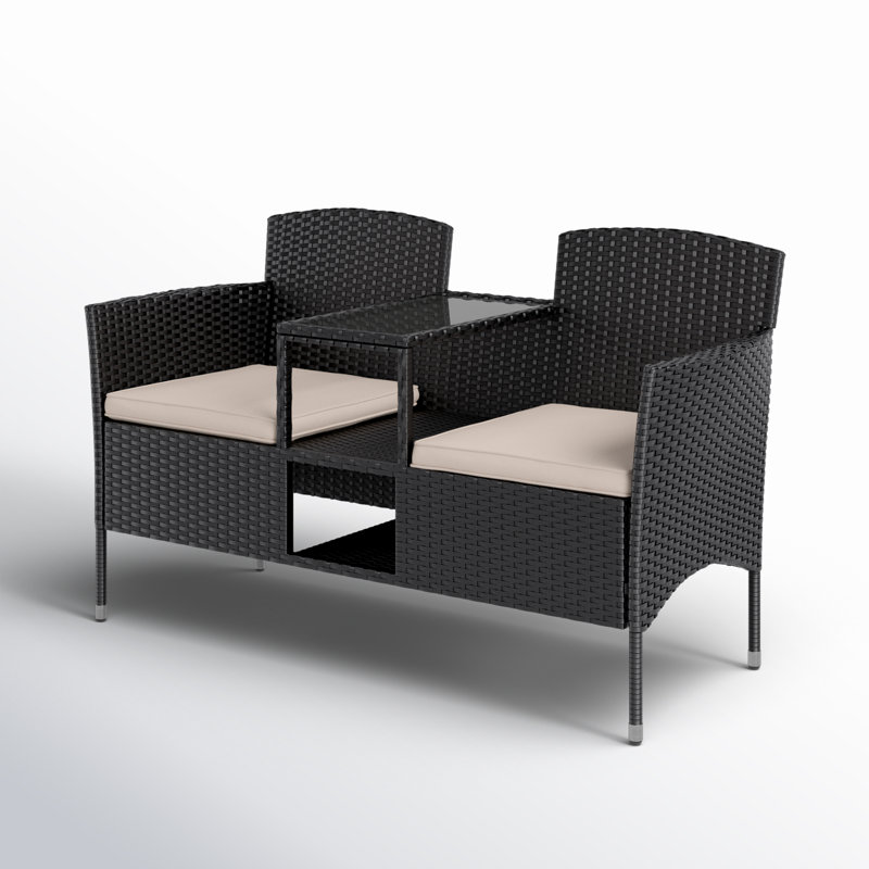 Causeuse d'extérieur en osier avec coussins Etna, Beige
