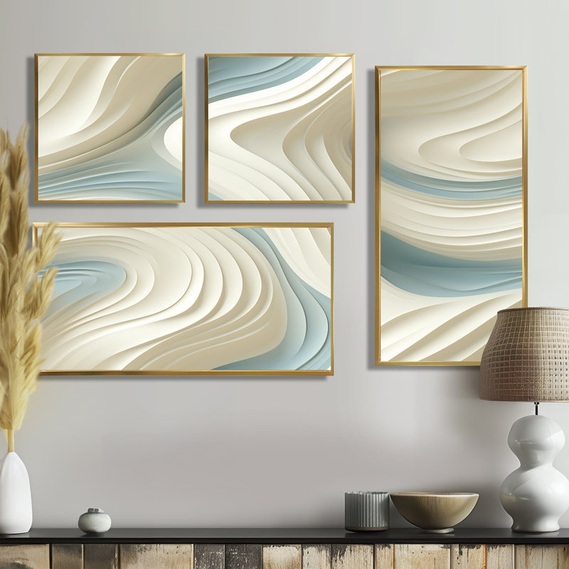 Sculptural Simplicity - Beige, art mural 4 pièces, Impression encadrée sans passe-partout, Doré