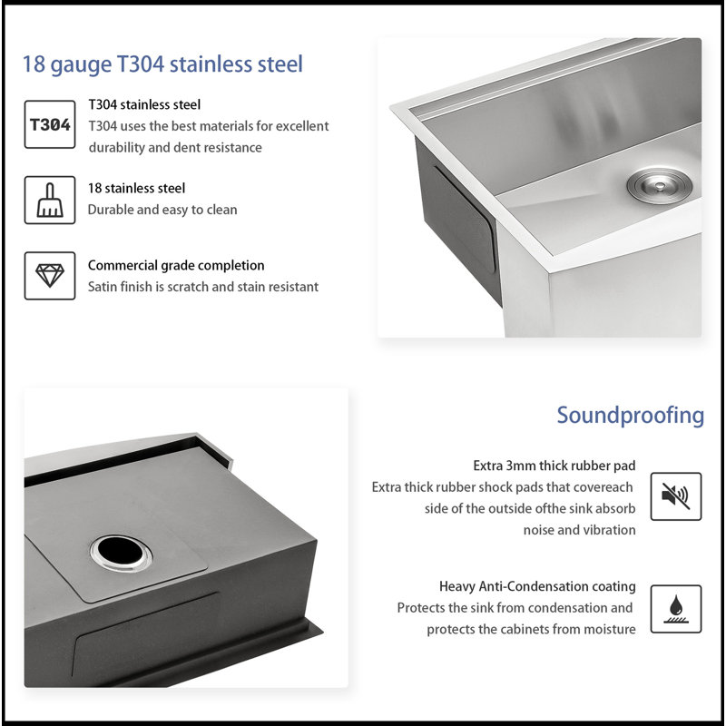 Évier de cuisine en acier inoxydable de calibre 18 à tablier frontal 30 * 21 * 9 pouces
