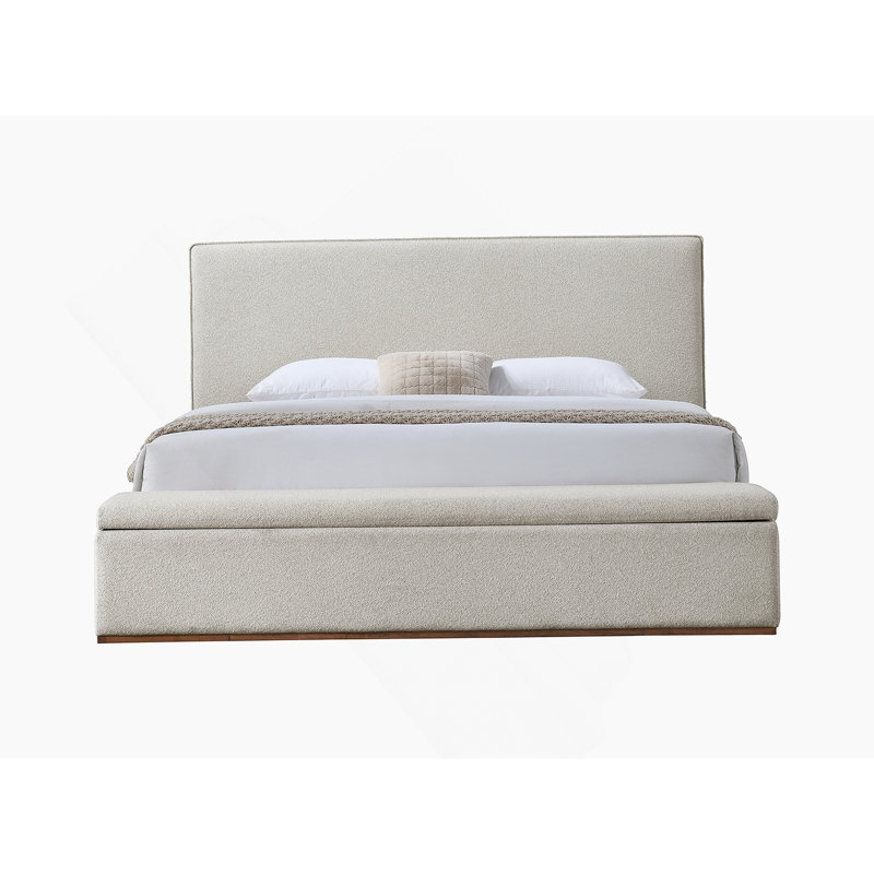 Grand lit en lin beige avec rangement, Grand lit