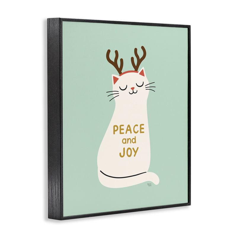 Giclées encadrées Peace & Joy Cat, dessin par Jessica Beck, H 14 po x l 11 po, Giclée encadrée noir minuit