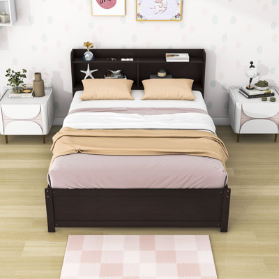 Platform Bed with Trundle and Storage Shelves