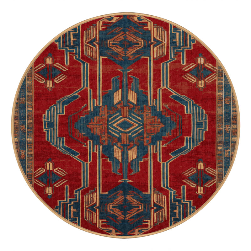 Tapis art déco brun lavable à la machine, Rond 3 pi