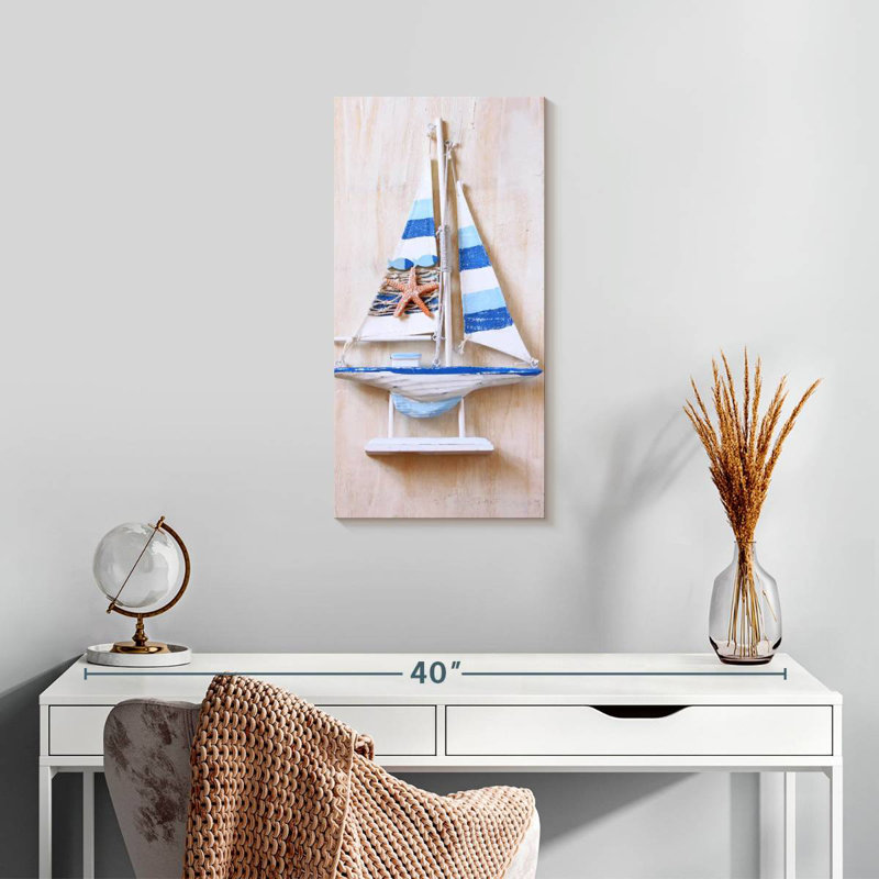 Bateau en bois bleu, H 24 po x l 12 po
