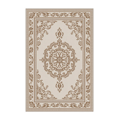 Machine Washable Pauleth Traditional Oriental Rug in Beige – Beige Binding