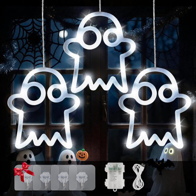 Décorations d'Halloween, 39 lumières DEL de fantôme blanches et USB avec 3 minuteries et 8 modes d'éclairage, guirlande lumineuse pour Halloween
