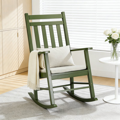 Natural Finish Solid Wood Patio Rocking Chair With Cushion by Ophelia & Co.