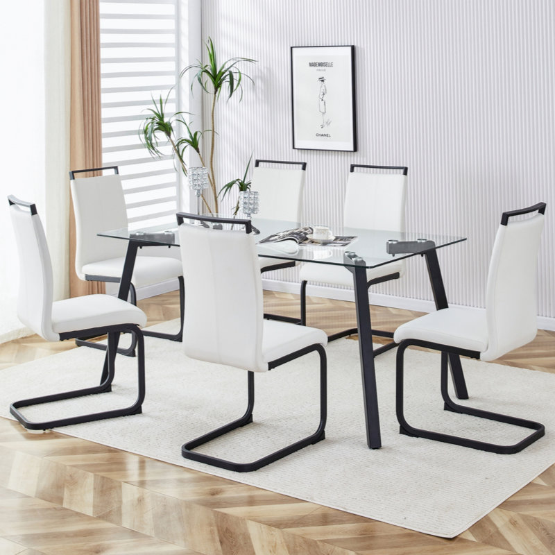 Ensemble de salle à manger rectangulaire L 35,4 po x l 63 po Kynndal, Ensemble repas 7 pièces, Noir