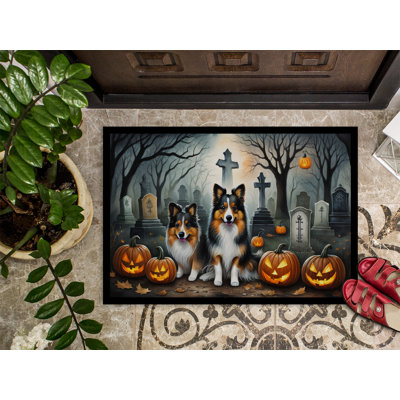 Tapis de porte intérieur antidérapant Noetzel Sheltie Spooky