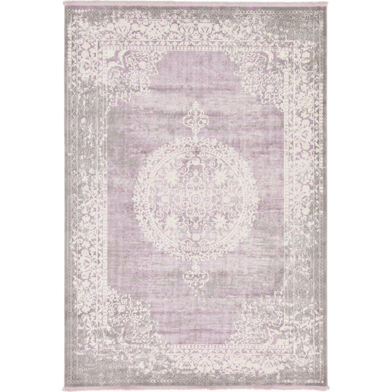 Malynn Oriental Area Rug, Rectangle 5'1" x 8', Purple/Beige