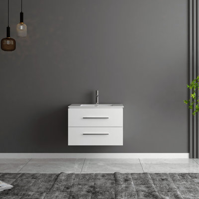 Meuble-lavabo mural 2 tiroirs avec lavabo simple et comptoir en céramique blanche l 30 po x P 18 po Annan