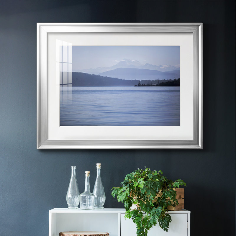 Bleu sérénité, encadré avec cadre biseauté et verre, Argent, H 30 po x l 44 po x P 1,5 po