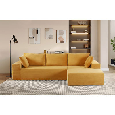 Canapé modulaire convertible en velours côtelé doux, canapé confortable moderne avec rembourrage en mousse, canapé-lit modulaire confortable pour le salon, la chambre à coucher, aucun assemblage requis, jaune gingembre