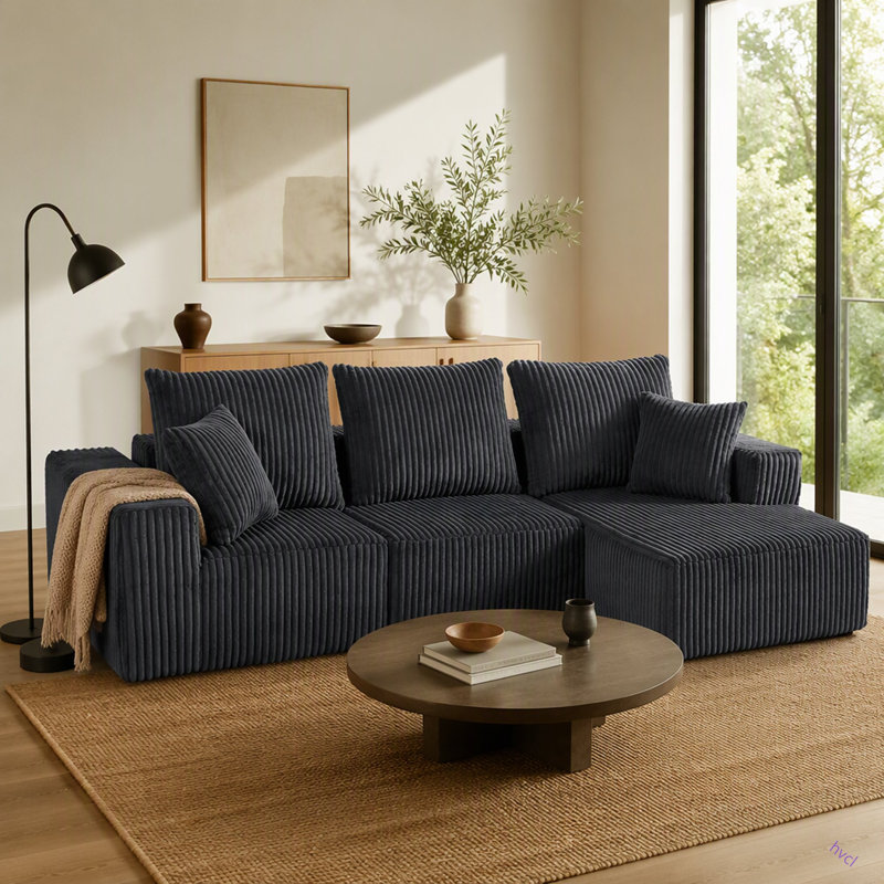 Canapé modulaire modulaire, canapé nuage en velours côtelé moderne avec assise profonde, canapé rembourré 4 places pour le salon, aucun assemblage requis