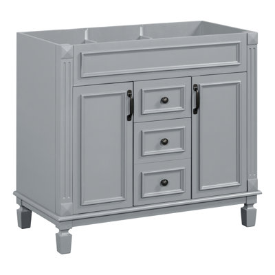Meuble-lavabo de salle de bain moderne 36 po gris, sans lavabo supérieur, 2 tiroirs, armoire en bois massif facile à assembler, couleur, bois de haute qualité, rangement dissimulé