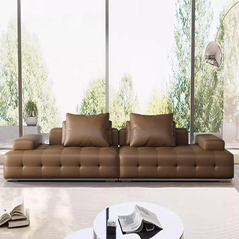 Canapé modulaire brun en cuir véritable, Brun