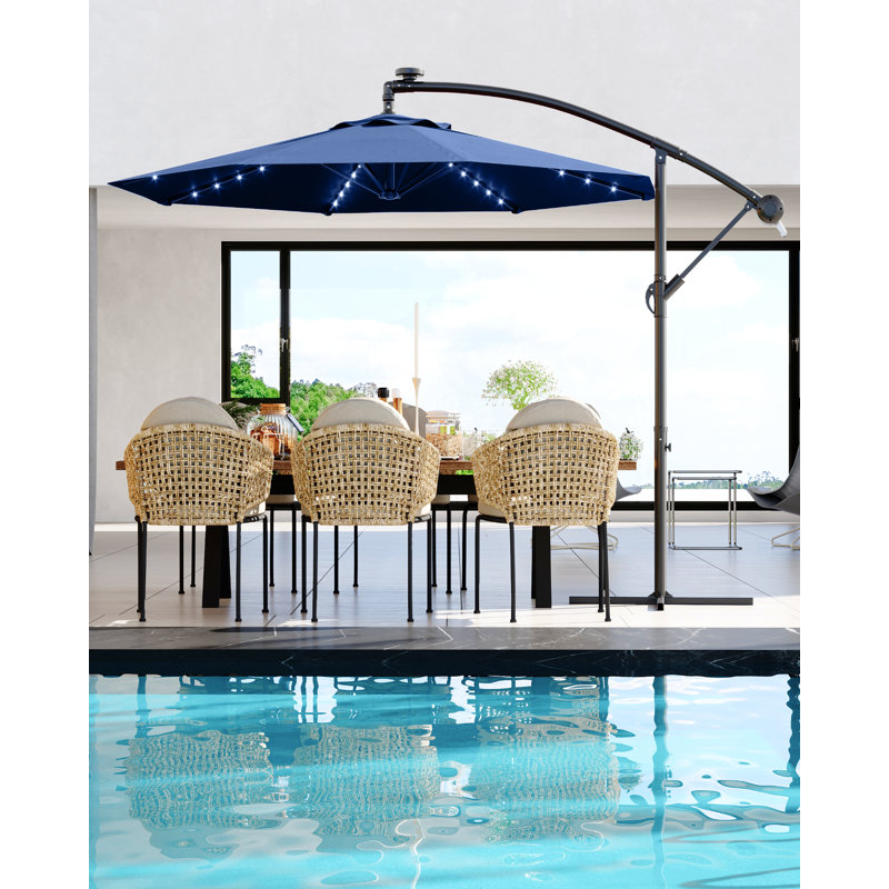 10 ft offset patio umbrella, with solar lights, Navy