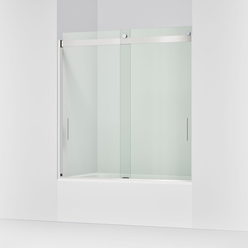 Levity 59.62" x 62" Bypass Bath Door with CleanCoat® Technology, Bright Silver, Clear