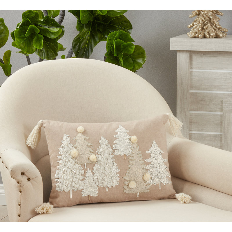 Natural Cotton Embroidered Trees Decorative Pillow Cover 14"x20"