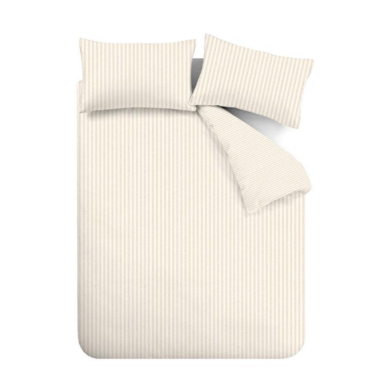 Brushed Stripe Cotton Reversible Duvet Cover Set, Natural, King Duvet Cover + 2 Standard Pillowcases