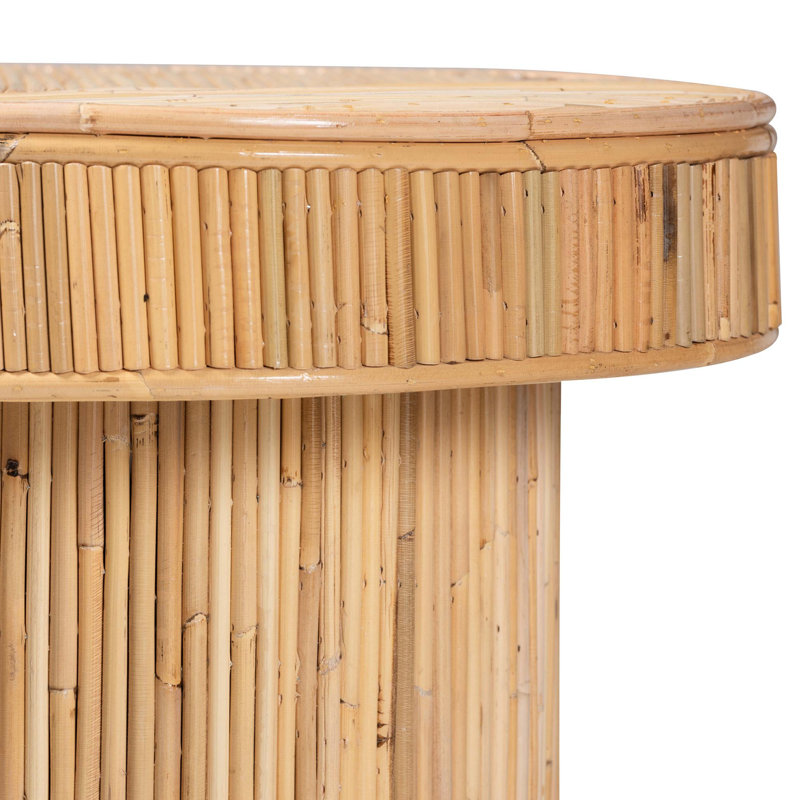 Iryna Natural Rattan and Wood Bohemian Console Table