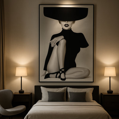 Nocturne Muse Framed Canvas Wall Art by Kasian Art Studio - Black Frame