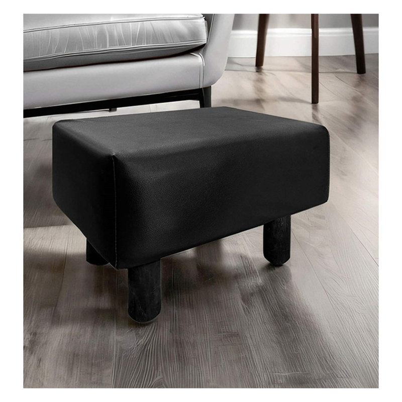 Ensemble de 2 repose-pieds contemporains en similicuir noir avec pieds en bois massif