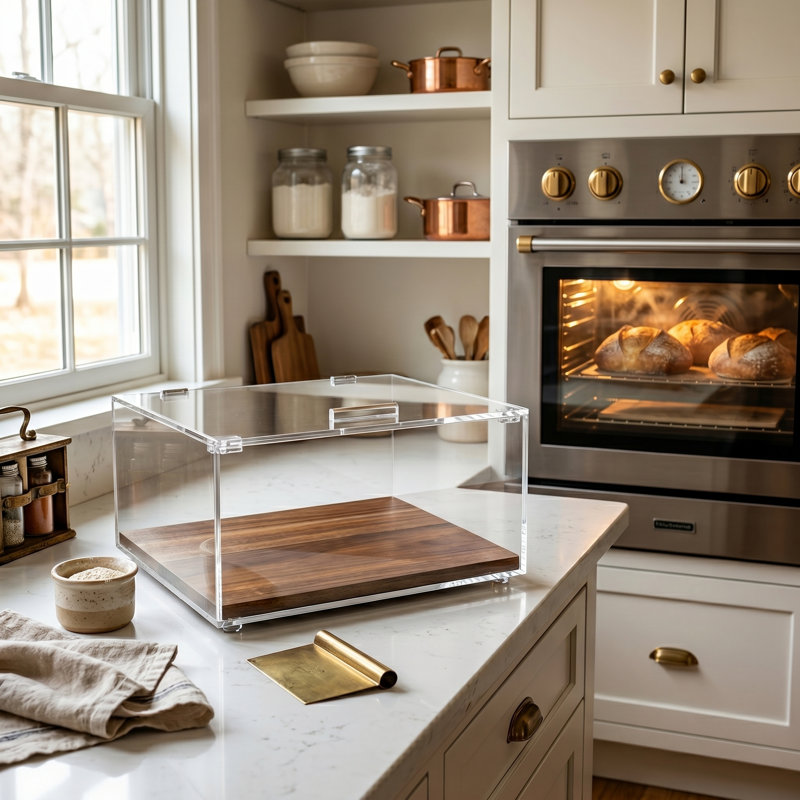 Acrylic Bread Box Acacia Base Display Case
