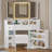 3 - Fold Lighted Makeup Vanity Set with Mirror and Cabinets-2143377147